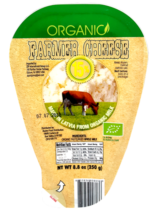 FARMER CHEESE ORGANIC 15% 6/250GR ZIP LATVIA