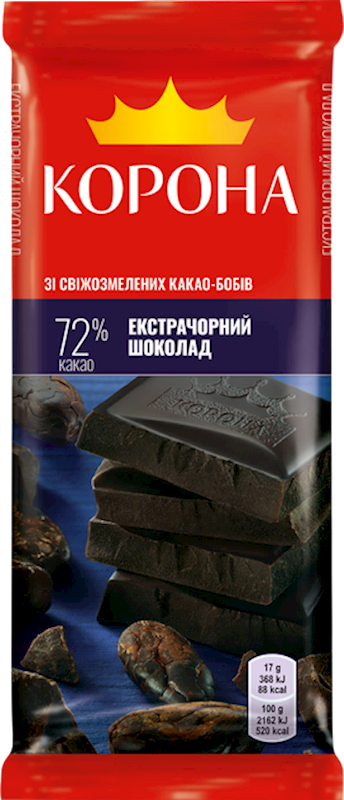 CHOCOLATE BAR EXTRA BLACK 72% 30/85GR KORONA UKRAINE N4055066