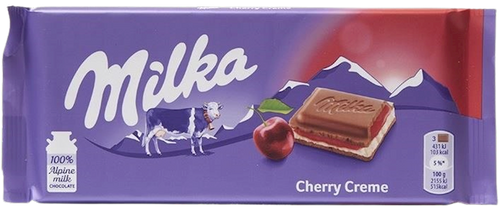 CHOCOLATE BAR MILK CHERRY CREAM 22/100GR MILKA  GERMANY N4253043