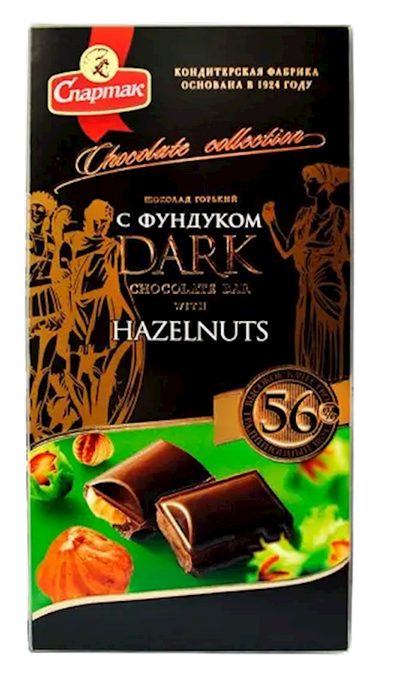 CHOCOLATE BAR DARK 56% W/HAZELNUT 18/90GR SPARTAK N8907