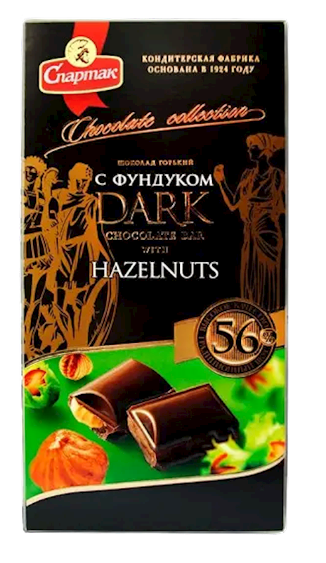 CHOCOLATE BAR DARK 56% W/HAZELNUT 18/90GR SPARTAK N8907