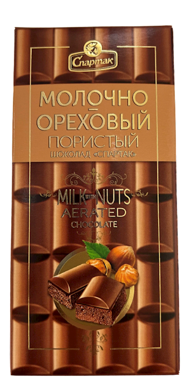 CHOCOLATE AERATED W/MILK&NUT 13/70GR SPARTAK N9953