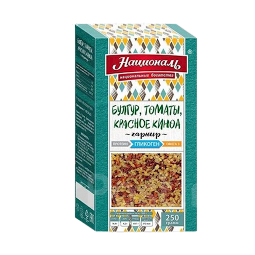 GRAINS MIX BULGUR W/DRIED TOMATOES&RED QUINOA GLYCOGEN 8/250GR NATSIONAL NG1