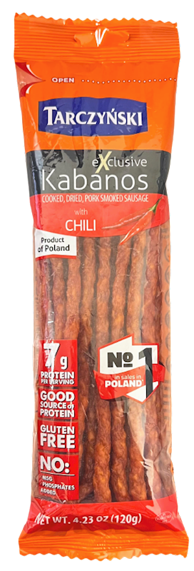 KABANOSY SMOKED&DRIED PORK W/CHILI 22/120GR BY CS TARCZYNSKI N0132 POLAND