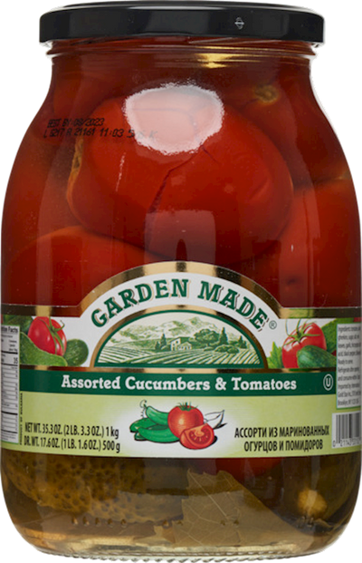 ASSORTI CUCUMBERS & TOMATOES  MARINATED 12/35.3 OZ GARDEN MADE BULGARIA N33152