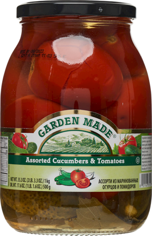 ASSORTI CUCUMBERS & TOMATOES  MARINATED 12/35.3 OZ GARDEN MADE BULGARIA N33152