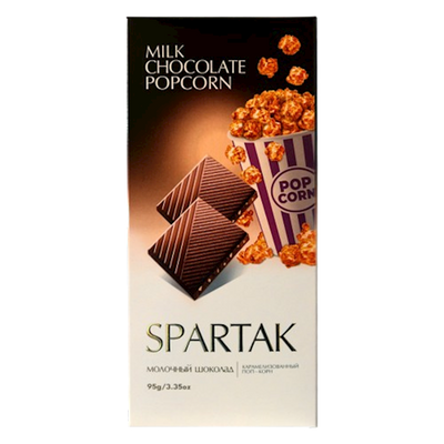CHOCOLATE BAR MILK W/POPCORN 20/95GR SPARTAK N10147