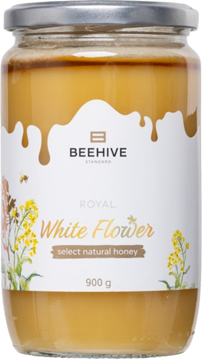 HONEY NATURAL WHITE FLOWERS 6/900GR GLASS BEEHIVE #12 UKRAINE N30481