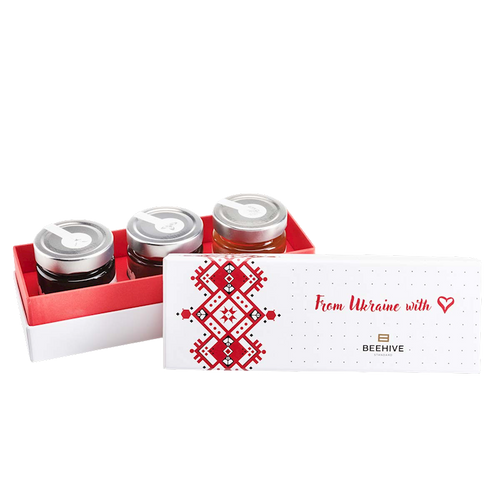 HONEY WHITE GIFT BOX FROM UKRAINE WITH LOVE 4/750GR BEEHIVE UKRAINE #21