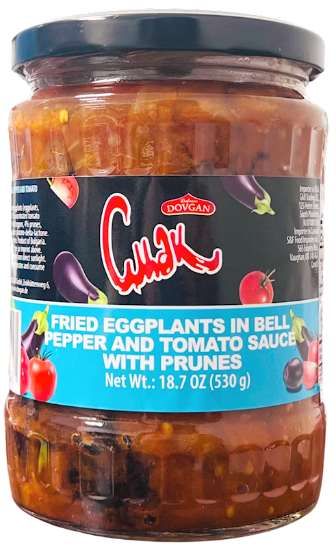 EGGPLANT FRIED IN BELL PEPPER&TOMATO SAUCE W/PRUNES 12/530GR CMAK DOVGAN BULGARIA NUS42120580
