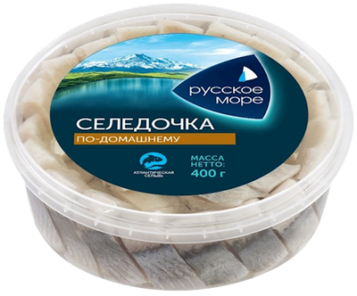 HERRING PIECES  ATLANTIC HOME STYLE LIGHTLY SALTED IN OIL 6/400GR RUSSKOE MORE N3442