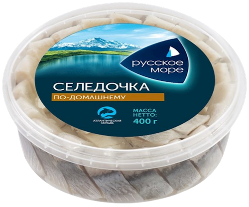 HERRING PIECES  ATLANTIC HOME STYLE LIGHTLY SALTED IN OIL 6/400GR RUSSKOE MORE N3442