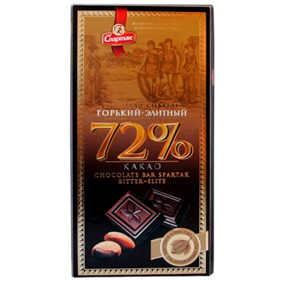 CHOCOLATE BAR BITTER ELITE 72%  22/85GR SPARTAK N8910/9958