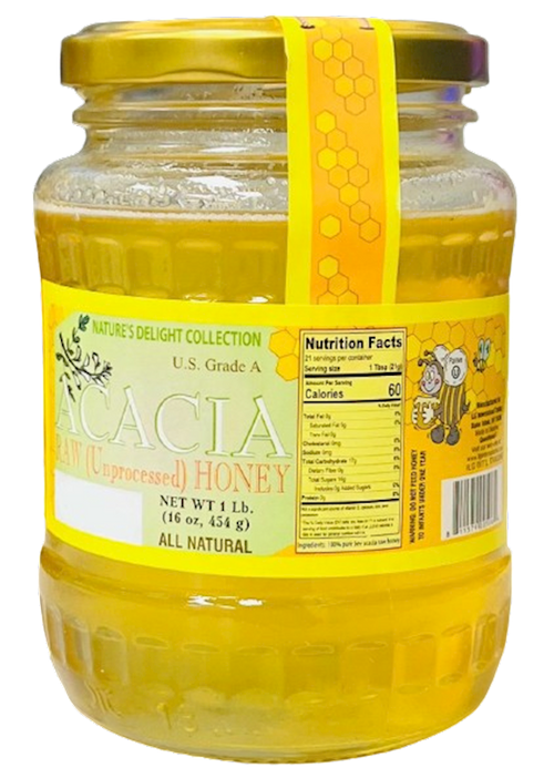 HONEY PURE ACACIA GLASS 12/1LB NATURE'S DELIGHT