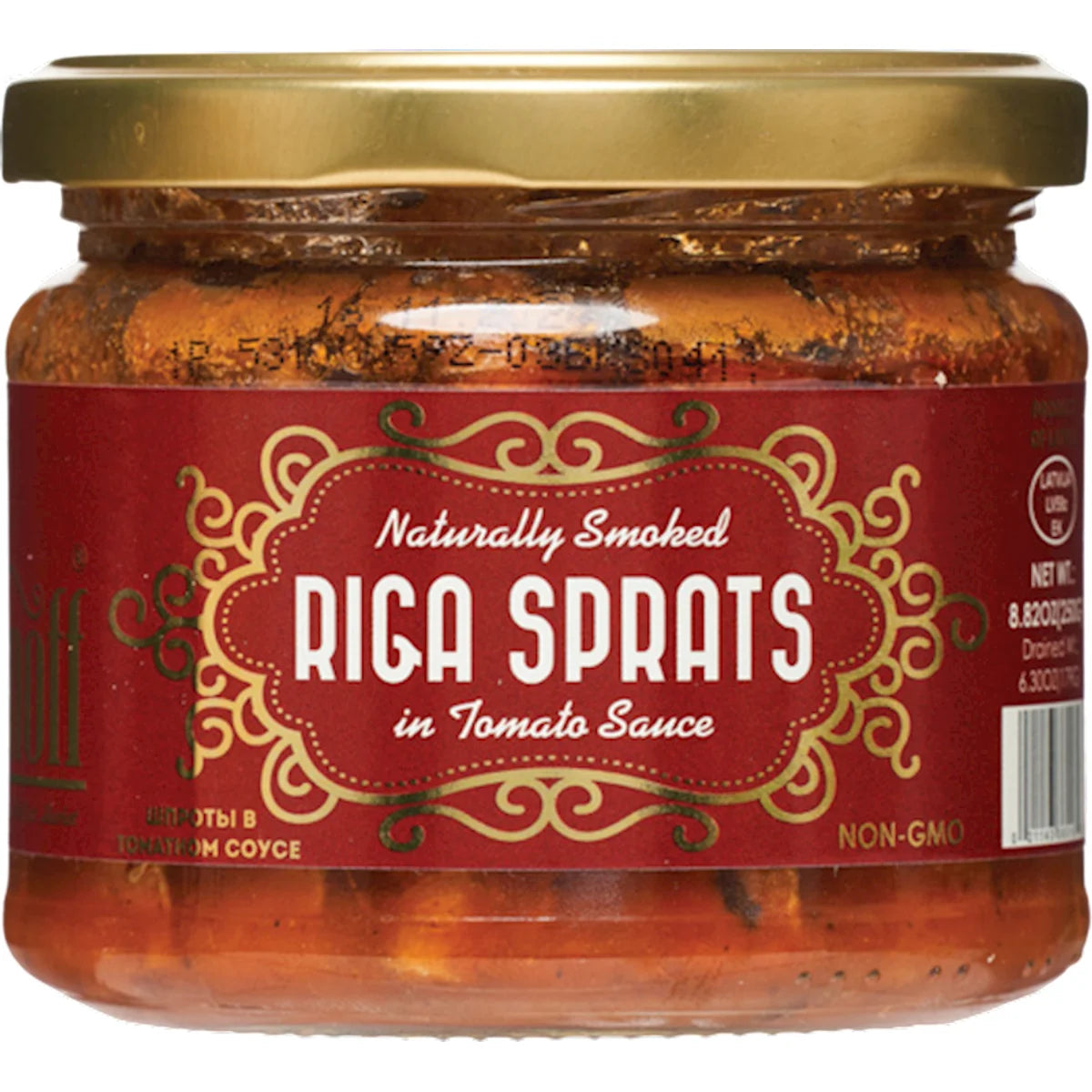 SPRATS IN TOMATO SAUCE 12/250G GLASS GOURMANOFF LATVIA N36016/430
