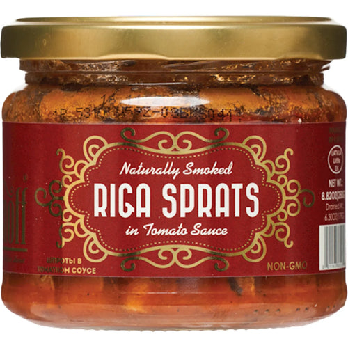 SPRATS IN TOMATO SAUCE 12/250G GLASS GOURMANOFF LATVIA N36016/430