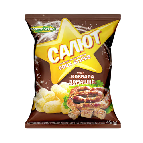 CORN STICKS SALUTE W/HOMEMADE SAUSAGES 30/45GR ZOLOTE ZERNO N131