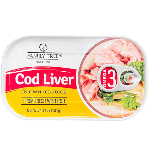 COD LIVER W/OMEGA3 IN OWN OIL&JUICE E/O 12/121GR FAMILY TREE ICELAND