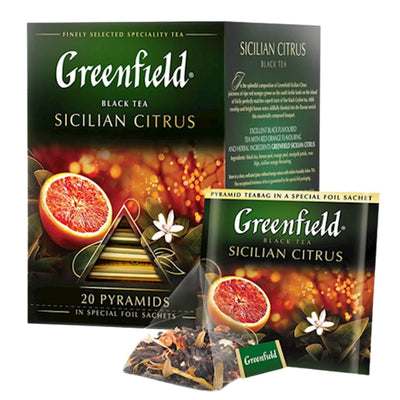 TEA  BLACK SICILIAN CITRUS PYRAMIDS 8/(20X1.8GR) GREENFIELD 1158-08
