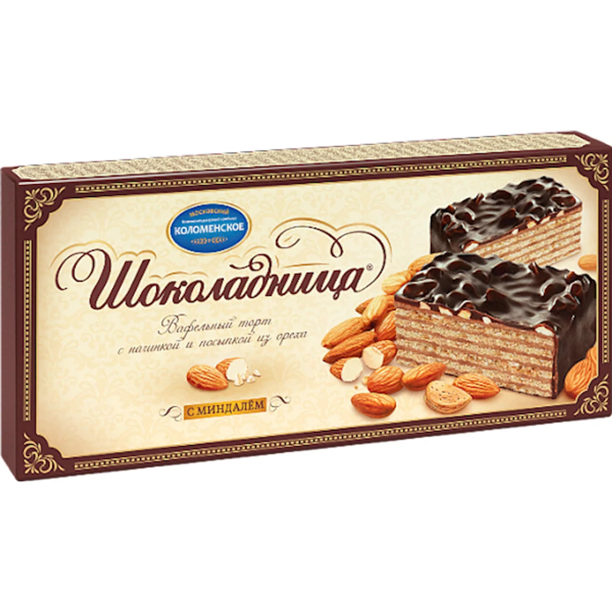 CAKE WAFFLE SHOKOLADNITSA W/ALMONDS GLAZED 12/230GR KOLOMENSKOE 1299 / 1298