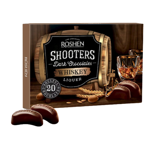 CANDIES BOXED SHOOTERS DARK CHOCOLATE WHISKEY&LIQUOR 10/150GR ROSHEN N3706