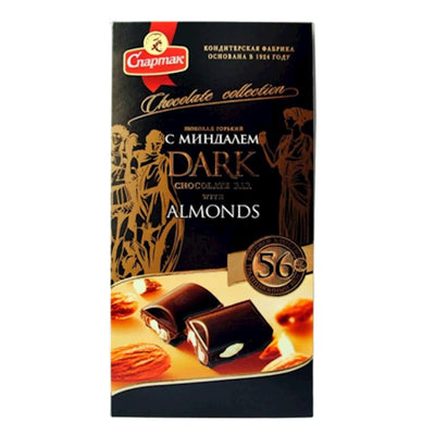 CHOCOLATE BAR DARK 56% W/ALMOND 18/90GR SPARTAK N8914