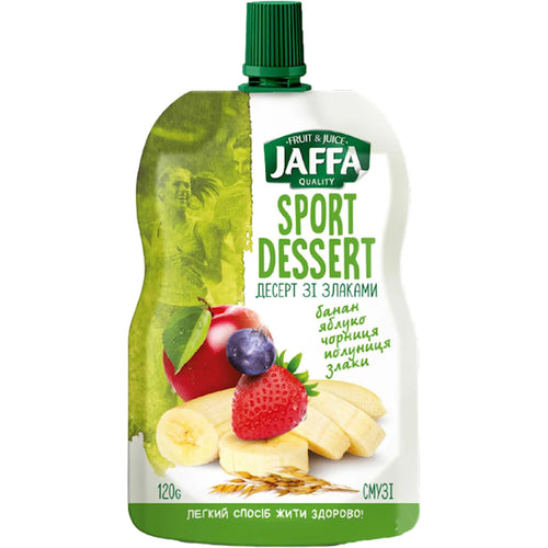 SMOOTHIE PUREE SPORT DESSERT BANANA&APPLE&BLUEBERRY&STRAWBERRY W/CEREALS 10/120GR JAFFA
