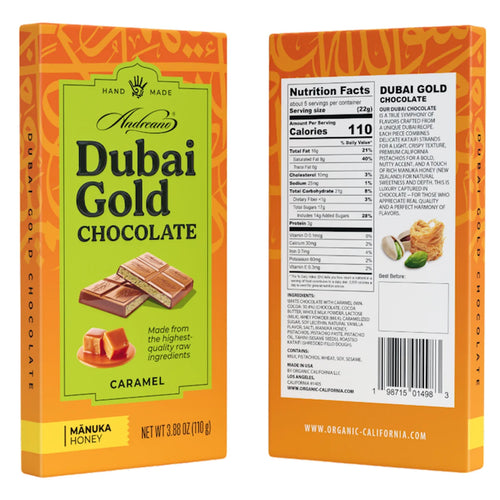 CHOCOLATE BAR DUBAI GOLD W/CARAMEL 10/110GR ANDREANO(6)