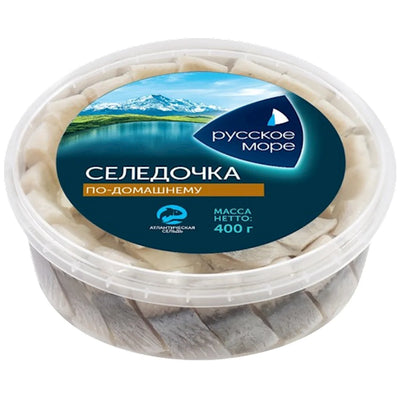 HERRING PIECES  ATLANTIC HOME STYLE LIGHTLY SALTED IN OIL 6/400GR RUSSKOE MORE N3442