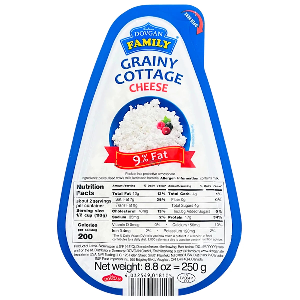 COTTAGE CHEESE 9% 6/250GR DOVGAN LATVIA NUS97421111