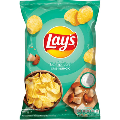CHIPS POTATO W/WHITE MUSHROOM&SOUR CREAM FLAVOR 21/120GR LAY'S