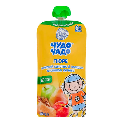 PUREE FOR BABY FRUIT SALAD W/CEREAL&COOKIE FLAVOR 12/180GR CHUDO CHADO UKRAINE