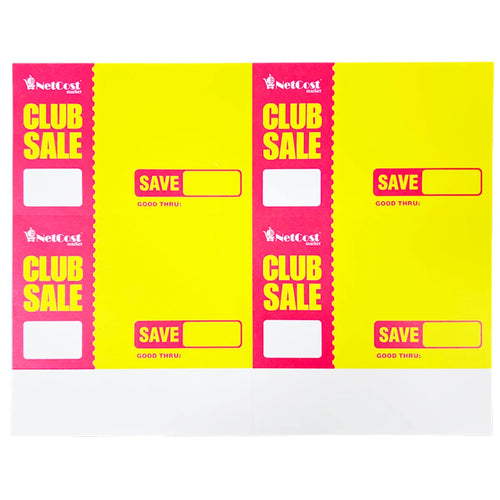 LABELS RED&YELLOW "CLUB SALE" PERFORATED (4/PAGE) 500PCS