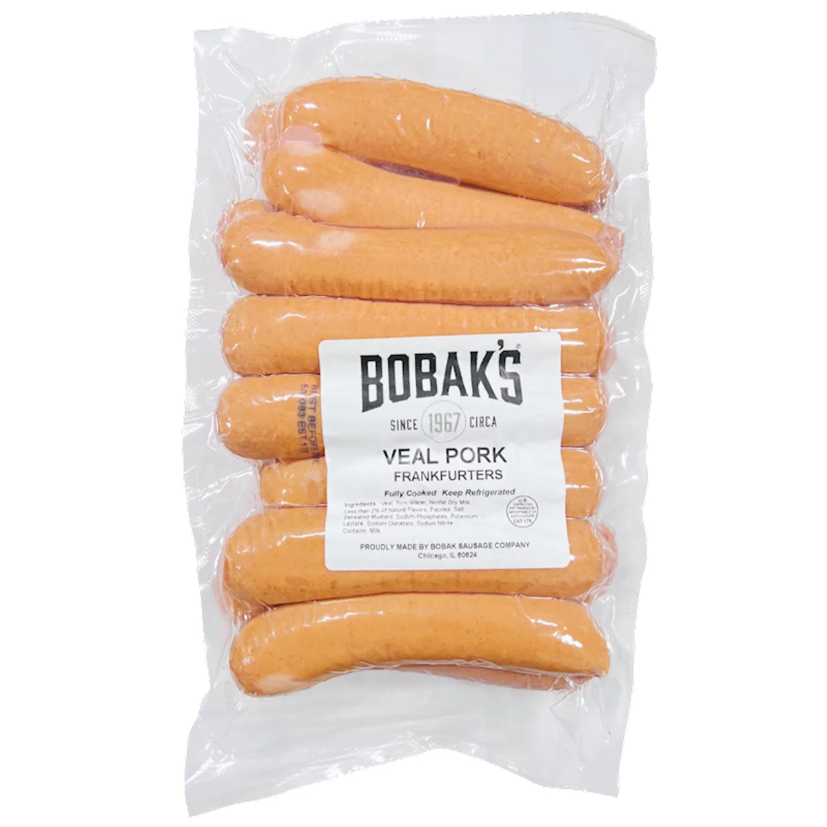 FRANKFURTERS VEAL&PORK BULK V/P 1/5LB BOBAK N14405-1