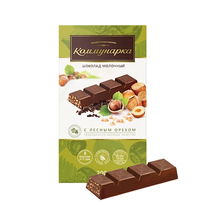 CHOCOLATE BAR MILK W/CRUSHED HAZELNUTS 17/200GR KOMMUNARKA N435