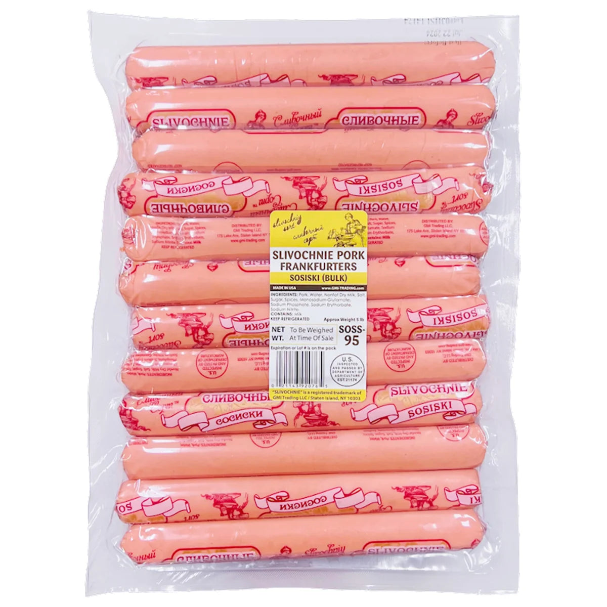 FRANKFURTERS PORK SOSISKI SLIVOCHNIE LOOSE BY LB VP BULK N95/92076
204465 95-SOSS
