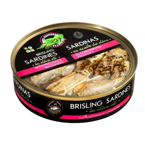 BRISLING SARDINES IN OLIVE OIL W/PROVENCE SEASONING E/O 10/160GR BRIVAIS VILNIS (4) N6624