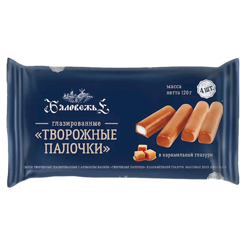 CHEESE STICKS VANILLA IN CARAMEL GLAZED 4PC 16% 8/120GR BYALOVEZH'E