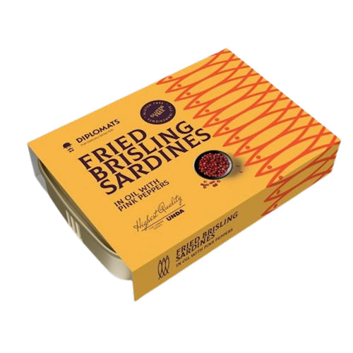 SARDINES IN OIL WITH PINK PEPPERS 10/100GR DIPLOMATS  LATVIA N1653/503(4)