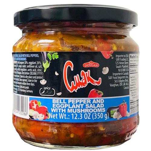 BELL PEPPER&EGGPLANT SALAD W/MUSHROOMS 12/350GR CMAK DOVGAN BULGARIA NUS41610350