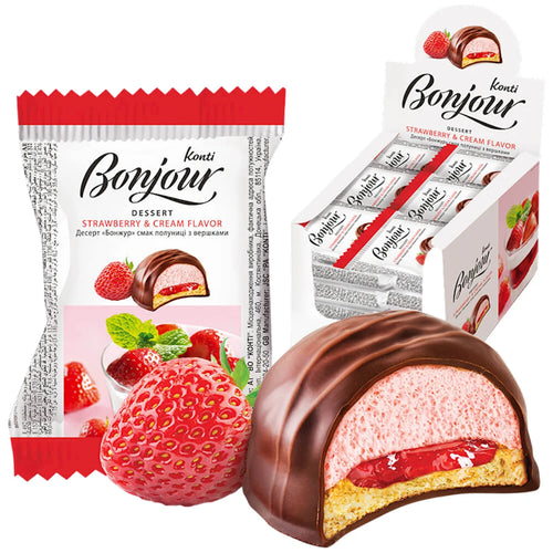 DESSERT COOKIES BONJOUR W/STRAWBERRY&CREAM FLAVOR 24/29GR KONTI UKRAINE N8724 (6)