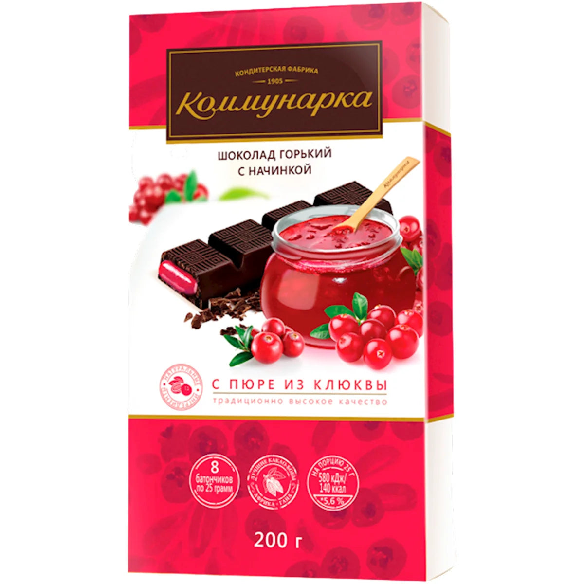 CHOCOLATE BAR W/CRANBERRY PUREE 17/200GR KOMMUNARKA N387