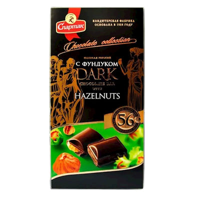 CHOCOLATE BAR DARK 56% W/HAZELNUT 18/90GR SPARTAK N8907