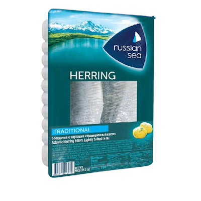 HERRING FILLETS TRADITIONAL LIGHTLY SALTED IN OIL FOR BAKED POTATOES 6/400GR RUSSKOE MORE N1867