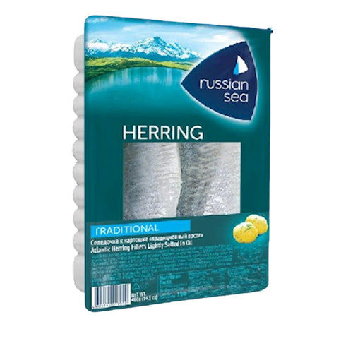 HERRING FILLETS TRADITIONAL LIGHTLY SALTED IN OIL FOR BAKED POTATOES 6/400GR RUSSKOE MORE N1867