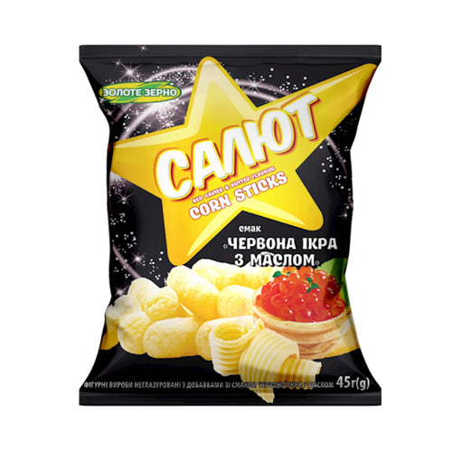 CORN STICKS SALUTE W/RED CAVIAR&BUTTER 30/45GR ZOLOTE ZERNO N168