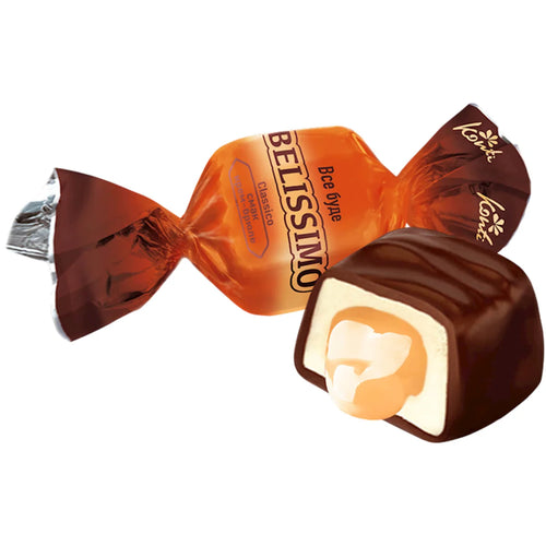 CANDIES PACKED CHOCOLATE W/CREAM BRULLE FLAVOR BELISSIMO CLASSICO 1/15.4LB KONTI UKRAINE N7383 (7/1000GR)