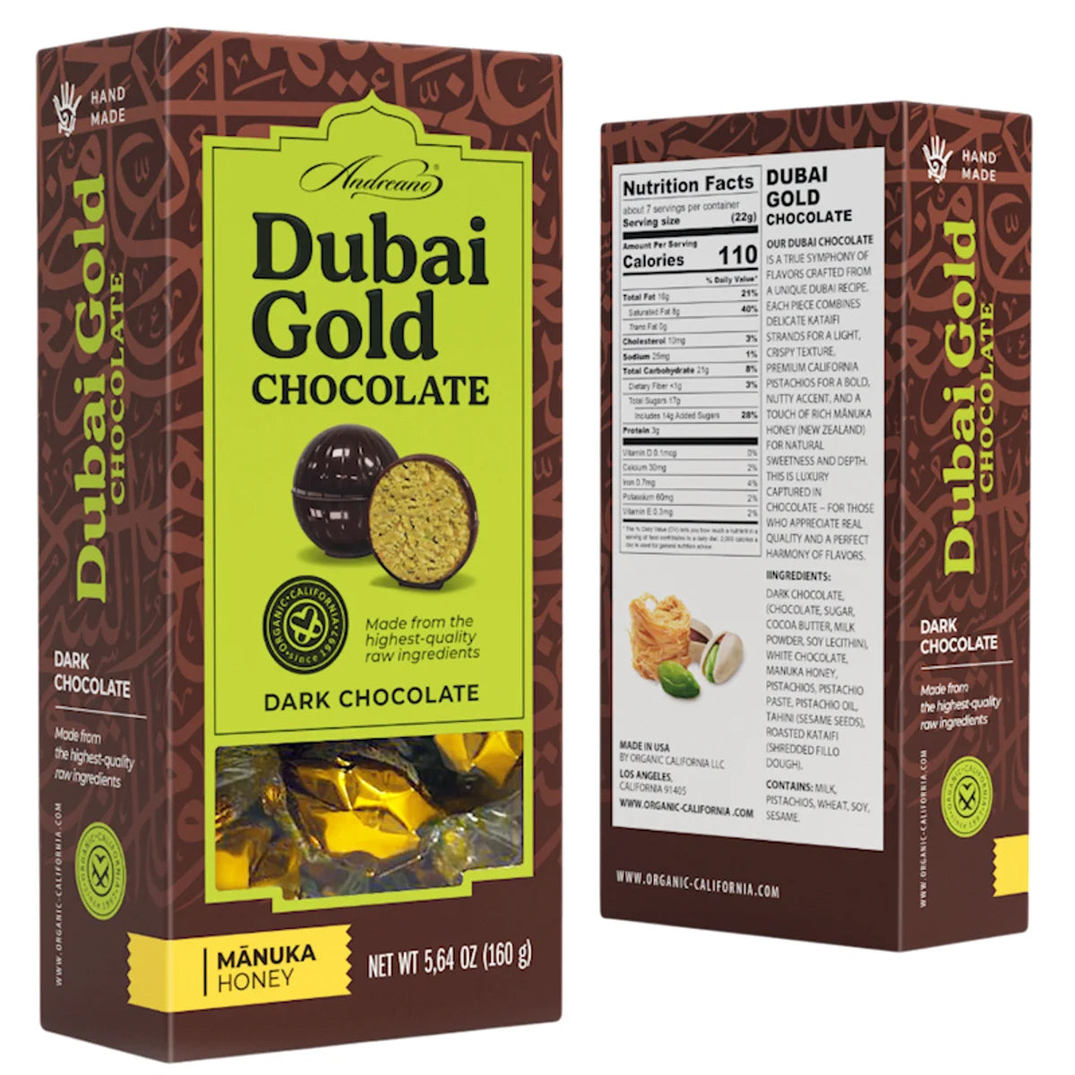 CANDIES BOXED DARK CHOCOLATE DUBAI GOLD 12/160GR ANDREANO