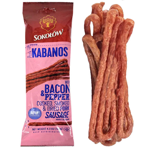 KABANOSY W/BACON&PEPPER SMOKED&DRIED PORK 20/120GR BY CS SOKOLOW N5403 POLAND