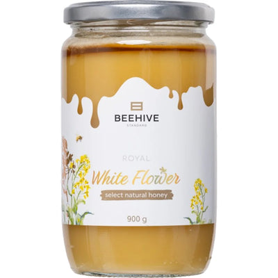 HONEY NATURAL WHITE FLOWERS 6/900GR GLASS BEEHIVE #12 UKRAINE N30481